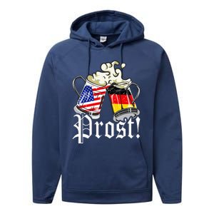 Oktoberfest Prost Usa Germany Flags Performance Fleece Hoodie