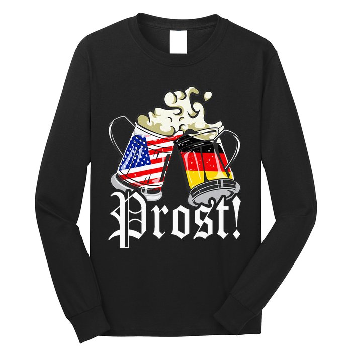 Oktoberfest Prost Usa Germany Flags Long Sleeve Shirt