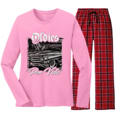 Oldies Por Vida Vintage Car Lowrider Mexican Chicano Women's Long Sleeve Flannel Pajama Set 