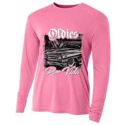 Oldies Por Vida Vintage Car Lowrider Mexican Chicano Cooling Performance Long Sleeve Crew