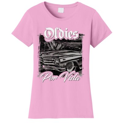 Oldies Por Vida Vintage Car Lowrider Mexican Chicano Women's T-Shirt