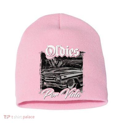 Oldies Por Vida Vintage Car Lowrider Mexican Chicano Short Acrylic Beanie