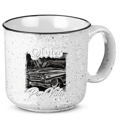 Oldies Por Vida Vintage Car Lowrider Mexican Chicano 15oz Campfire Ceramic Mug