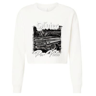 Oldies Por Vida Vintage Car Lowrider Mexican Chicano Cropped Pullover Crew