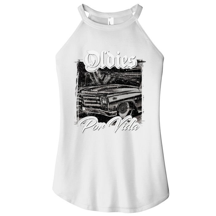 Oldies Por Vida Vintage Car Lowrider Mexican Chicano Women's Perfect Tri Rocker Tank