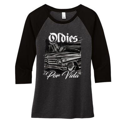 Oldies Por Vida Vintage Car Lowrider Mexican Chicano Women's Tri-Blend 3/4-Sleeve Raglan Shirt