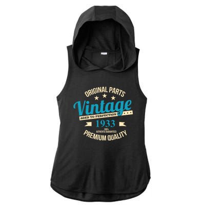 Original Parts Vintage 1933 90th Birthday Ladies PosiCharge Tri-Blend Wicking Draft Hoodie Tank