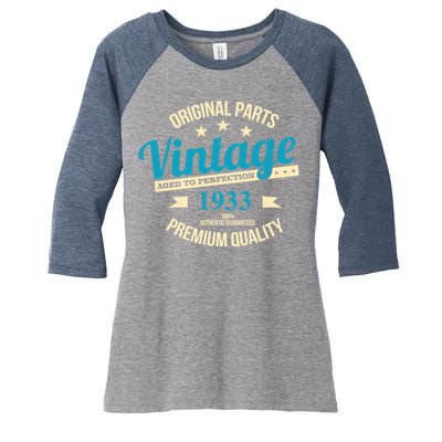 Original Parts Vintage 1933 90th Birthday Women's Tri-Blend 3/4-Sleeve Raglan Shirt