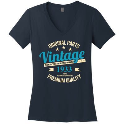 Original Parts Vintage 1933 90th Birthday Women's V-Neck T-Shirt