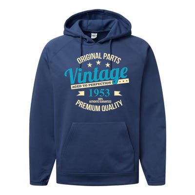 Original Parts Vintage 1953 70th Birthday Performance Fleece Hoodie