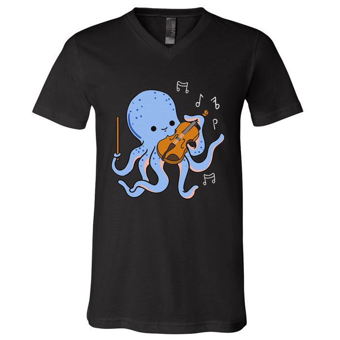 Octopus Playing Violin V-Neck T-Shirt