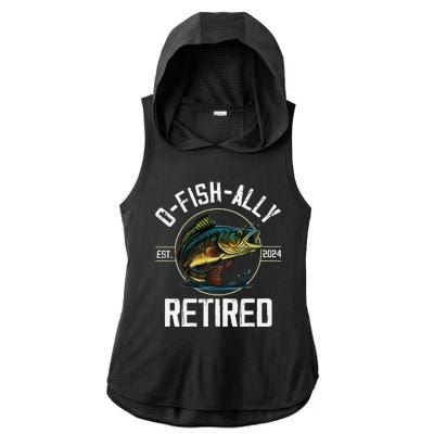 Ofishally Retired 2024 Fishing Retirement Gift Ladies PosiCharge Tri-Blend Wicking Draft Hoodie Tank