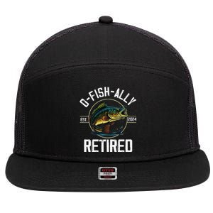 Ofishally Retired 2024 Fishing Retirement Gift 7 Panel Mesh Trucker Snapback Hat