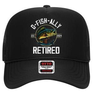 Ofishally Retired 2024 Fishing Retirement Gift High Crown Mesh Back Trucker Hat