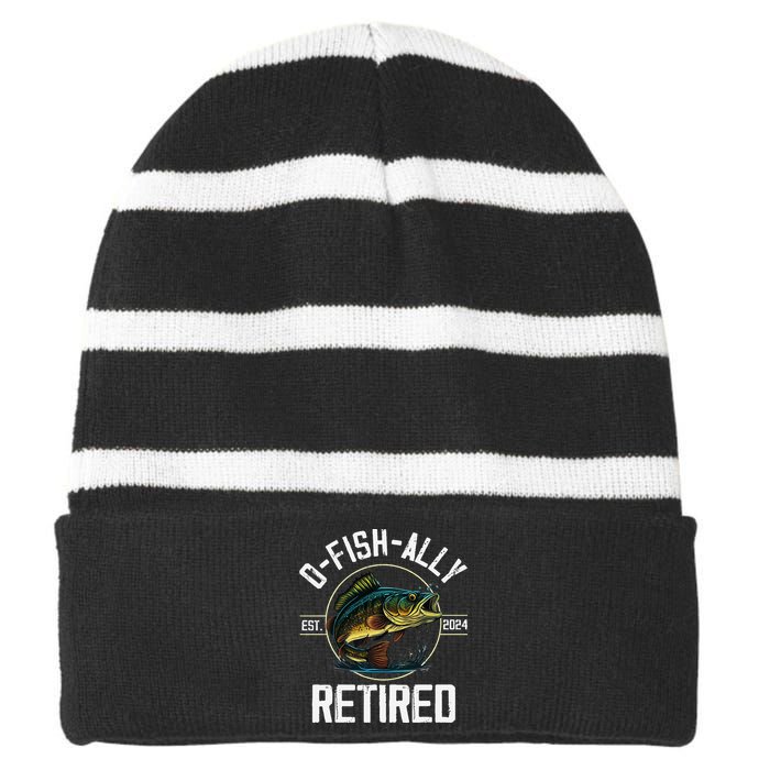 Ofishally Retired 2024 Fishing Retirement Gift Striped Beanie with Solid Band