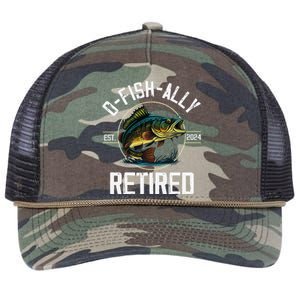 Ofishally Retired 2024 Fishing Retirement Gift Retro Rope Trucker Hat Cap