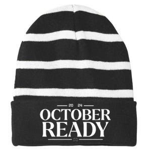 October Ready 2024 Playoff Baseball Season Striped Beanie with Solid Band