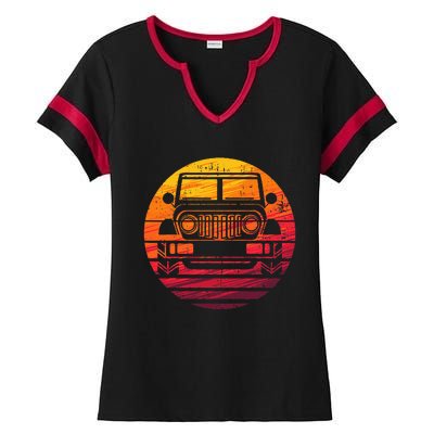 Off Road 4x4 Vintage Retro 70s Sunset Off Road Ladies Halftime Notch Neck Tee