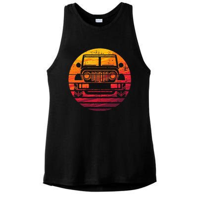 Off Road 4x4 Vintage Retro 70s Sunset Off Road Ladies PosiCharge Tri-Blend Wicking Tank