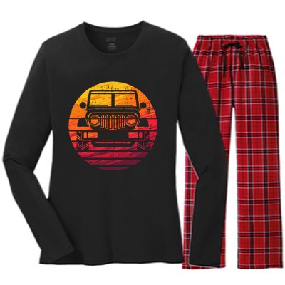 Off Road 4x4 Vintage Retro 70s Sunset Off Road Women's Long Sleeve Flannel Pajama Set 