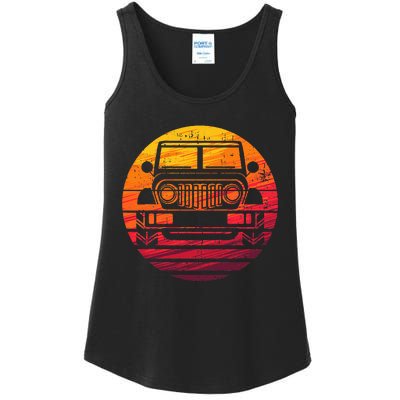 Off Road 4x4 Vintage Retro 70s Sunset Off Road Ladies Essential Tank