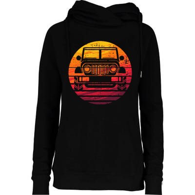 Off Road 4x4 Vintage Retro 70s Sunset Off Road Womens Funnel Neck Pullover Hood