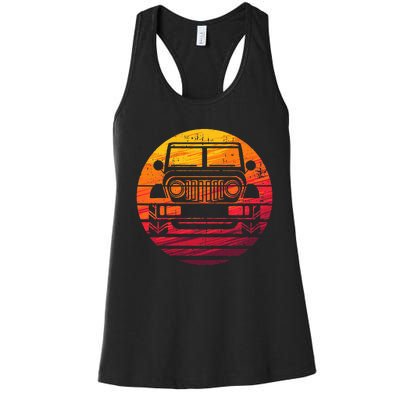 Off Road 4x4 Vintage Retro 70s Sunset Off Road Women's Racerback Tank