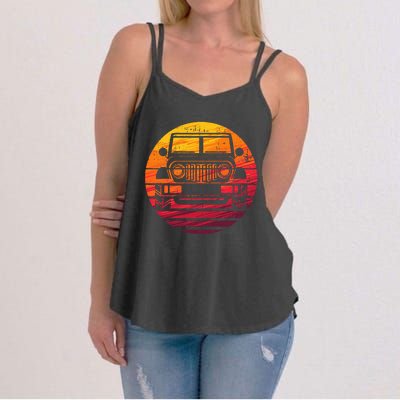 Off Road 4x4 Vintage Retro 70s Sunset Off Road Women's Strappy Tank