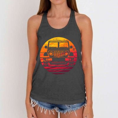 Off Road 4x4 Vintage Retro 70s Sunset Off Road Women's Knotted Racerback Tank