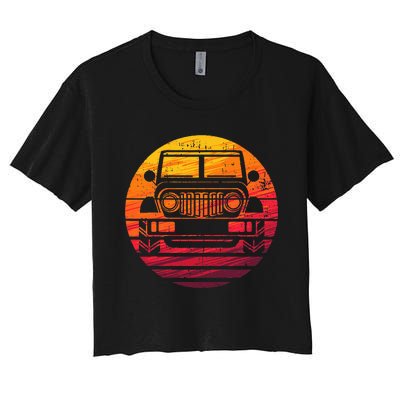 Off Road 4x4 Vintage Retro 70s Sunset Off Road Women's Crop Top Tee