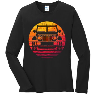 Off Road 4x4 Vintage Retro 70s Sunset Off Road Ladies Long Sleeve Shirt