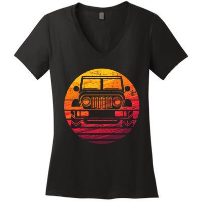 Off Road 4x4 Vintage Retro 70s Sunset Off Road Women's V-Neck T-Shirt