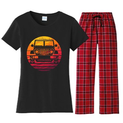 Off Road 4X4 Vintage Retro 70s Sunset Off Road Women's Flannel Pajama Set