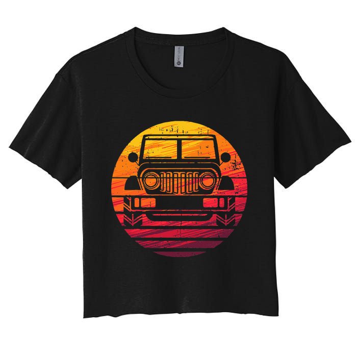 Off Road 4X4 Vintage Retro 70s Sunset Off Road Women's Crop Top Tee