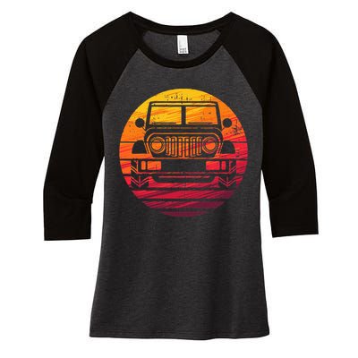 Off Road 4X4 Vintage Retro 70s Sunset Off Road Women's Tri-Blend 3/4-Sleeve Raglan Shirt