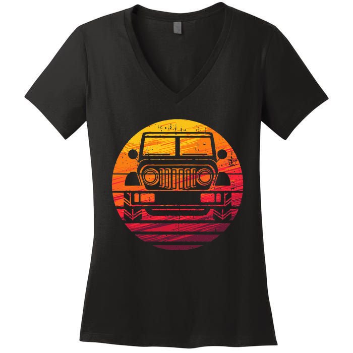 Off Road 4X4 Vintage Retro 70s Sunset Off Road Women's V-Neck T-Shirt