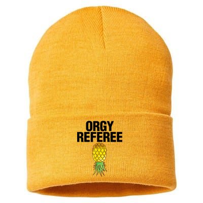 Orgy Referee Adult Humor Swinger Group Sex Freak Gift Sustainable Knit Beanie