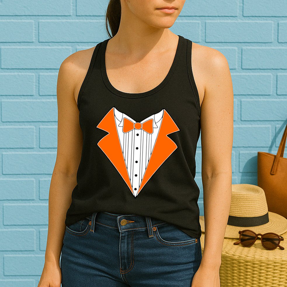 Orange Tuxedo Wedding Bachelor Prom Tux Womens Tank Top