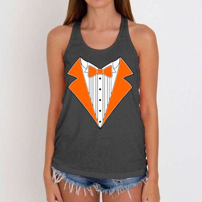Orange Tuxedo Wedding Bachelor Prom Tux Women's Knotted Racerback Tank