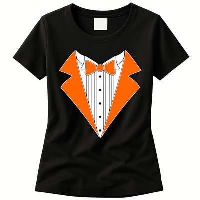 Orange Tuxedo Wedding Bachelor Prom Tux Womens T-Shirt