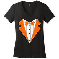 Orange Tuxedo Wedding Bachelor Prom Tux Women's V-Neck T-Shirt