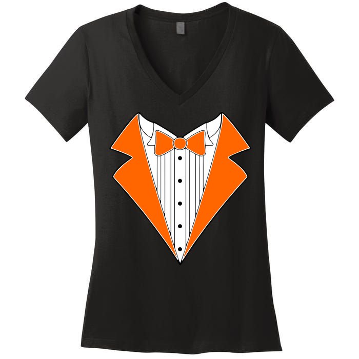 Orange Tuxedo Wedding Bachelor Prom Tux Women's V-Neck T-Shirt