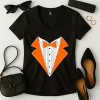 Orange Tuxedo Wedding Bachelor Prom Tux Women's V-Neck T-Shirt