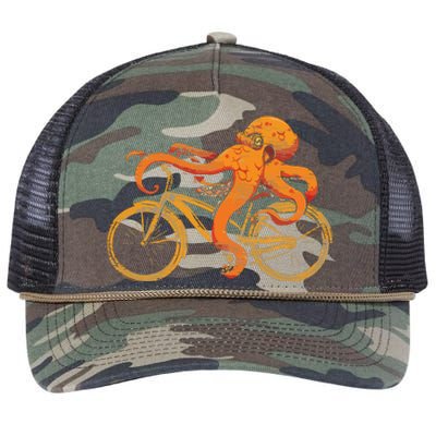 Octopus Riding Bicycle Octopus Retro Rope Trucker Hat Cap