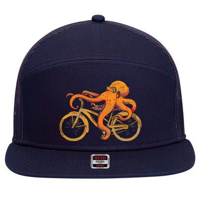 Octopus Riding Bicycle Octopus 7 Panel Mesh Trucker Snapback Hat