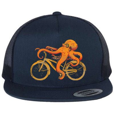 Octopus Riding Bicycle Octopus Flat Bill Trucker Hat