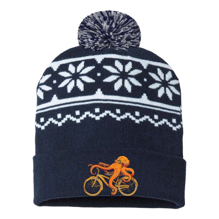 Octopus Riding Bicycle Octopus USA-Made Snowflake Beanie