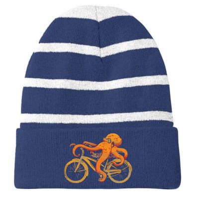 Octopus Riding Bicycle Octopus Striped Beanie with Solid Band