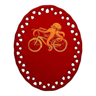 Octopus Riding Bicycle Octopus Ceramic Oval Ornament