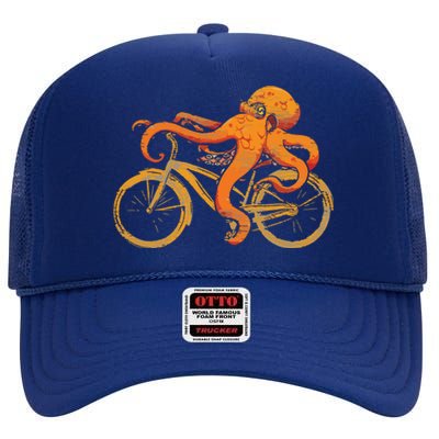 Octopus Riding Bicycle Octopus High Crown Mesh Back Trucker Hat